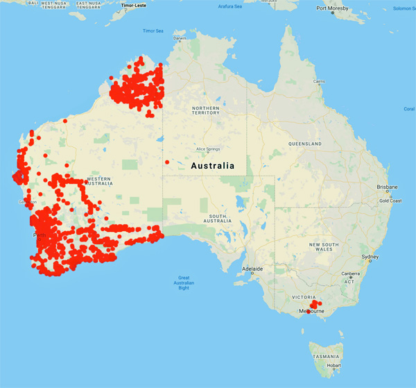 collecting locality map for 'Aplin, T.E.H.'