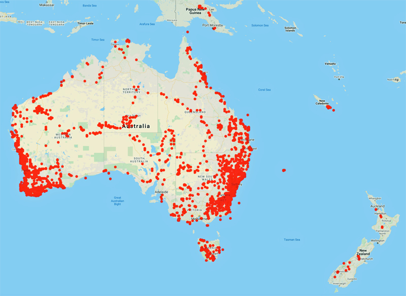 collecting locality map for 'Briggs, B.G.'