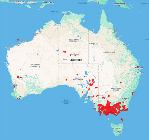 collecting locality map for 'Clarke, I.C.'