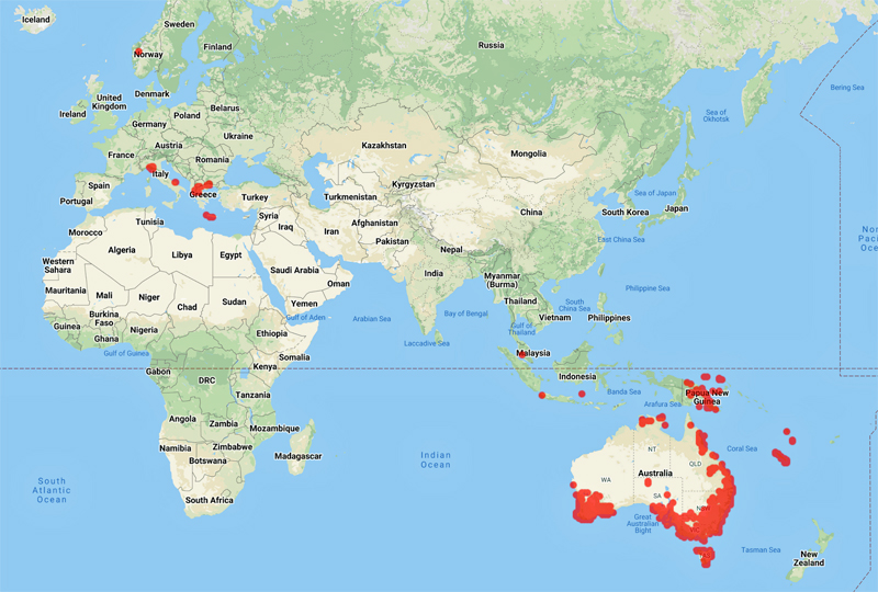 collecting locality map for 'Clements, M.A.'