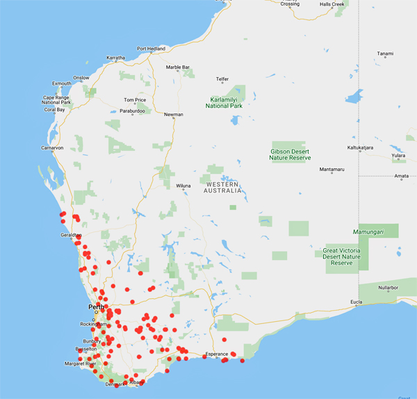 collecting locality map for 'Coates, D.'