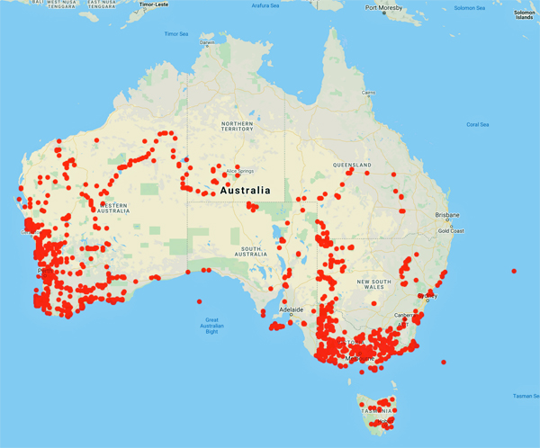 collecting locality map for 'Corrick, M.G.'