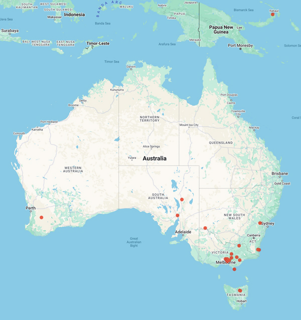 collecting locality map for 'Dale, F.A.'