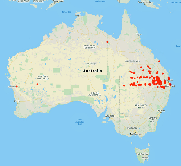 collecting locality map for 'Gordon, D.M.'