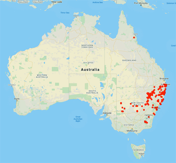 collecting locality map for 'Harden, G.J.'