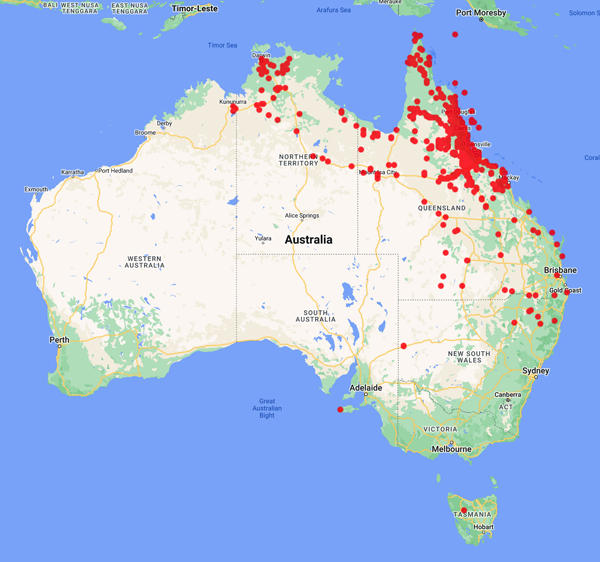 collecting locality map for 'Jackes, B.R.'