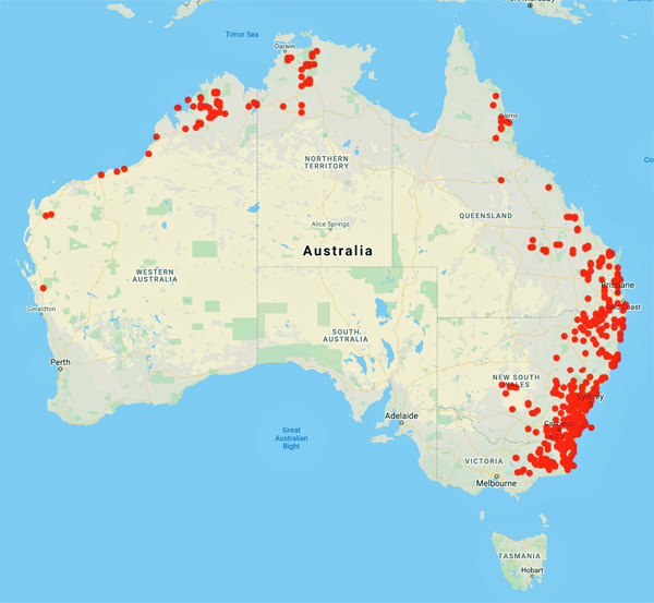 collecting locality map for 'Makinson, R.O.'