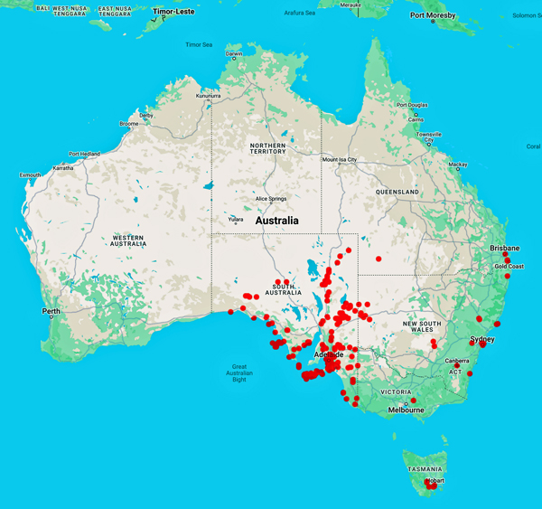 collecting locality map for 'Osborn, T.G.B.'