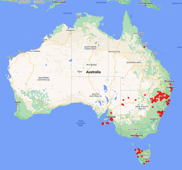 collecting locality map for 'JPaterson, B.R.'