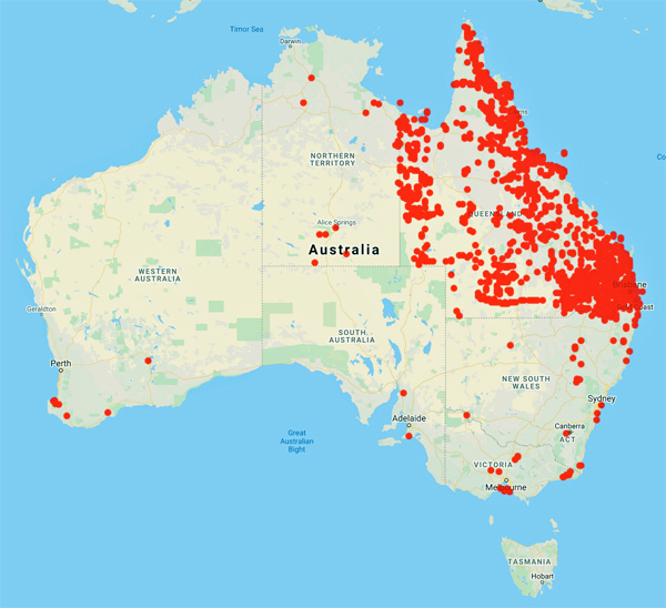 collecting locality map for 'Pedley, L.'