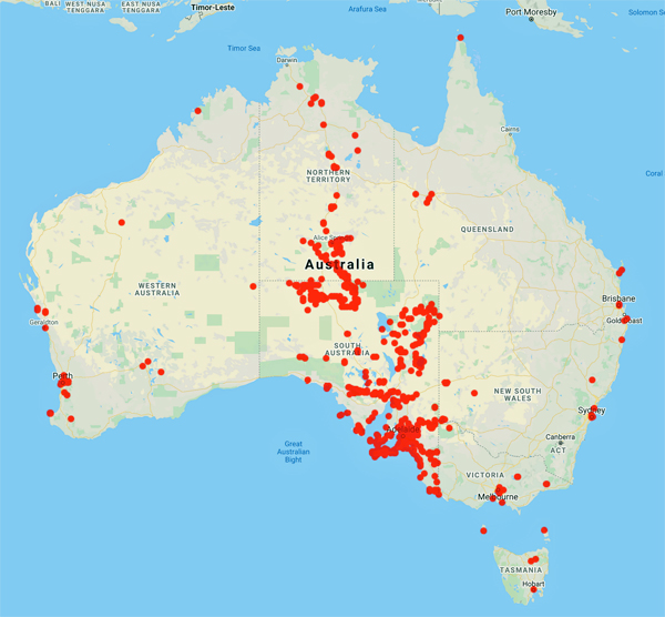 collecting locality map for 'White, S.A.'