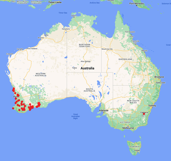 collecting locality map for 'Wilson, A.J.G.'